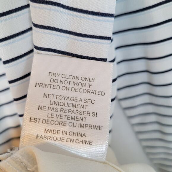 Equipment Femme Womens Silk Reese Striped Shirt Size Large White Career Preppy - Picture 7 of 10